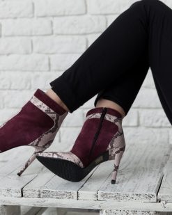 Inspire - Bordeaux & Snake print - Botine piele naturala