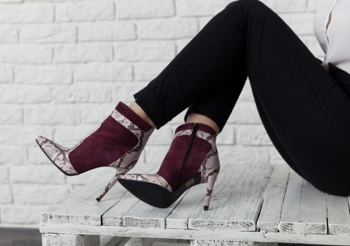 Inspire - Bordeaux & Snake print - Botine piele naturala