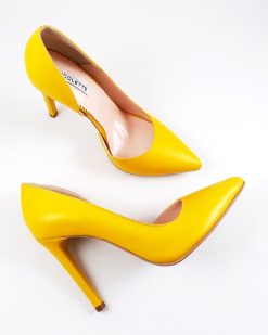 Hot Yellow Stiletto - Pantofi piele naturala - galben