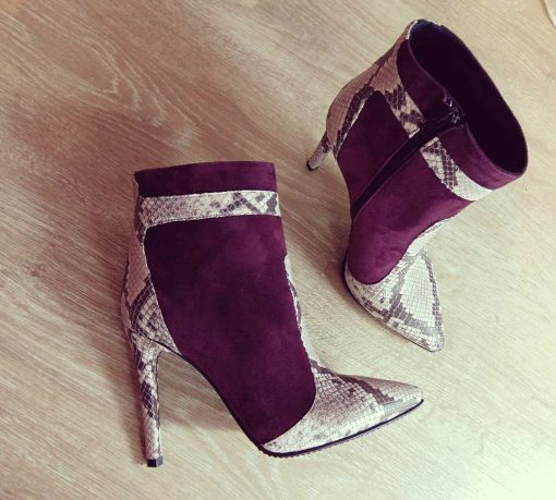 Inspire - Bordeaux & Snake print - Botine piele naturala