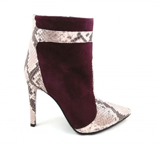 Inspire - Bordeaux & Snake print - Botine piele naturala