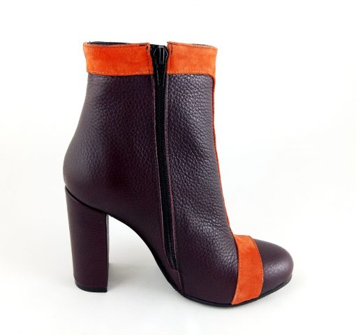 Wish - Orange & Dark Burgundy - Botine piele naturala