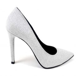 Stiletto Glam - Glitter argintiu - Piele naturala - Pantofi mireasa