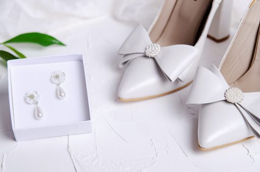 Pearl - Pantofi de mireasa, cu perle - piele naturala alb - ivoire
