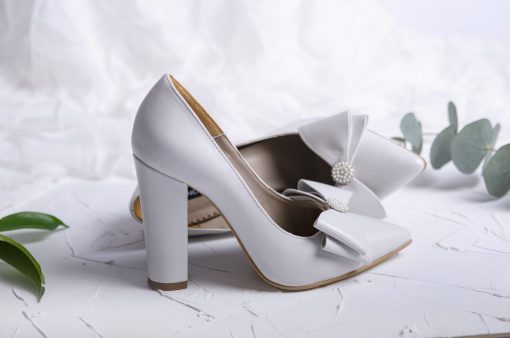 Pearl - Pantofi de mireasa, cu perle - piele naturala alb - ivoire