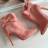 Eden - Botine elegante cu funde, peach, piele naturala