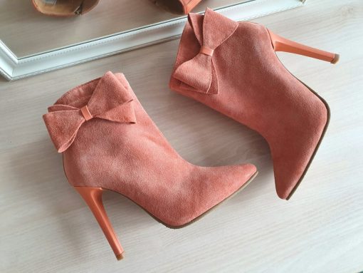 Eden - Botine elegante cu funde, peach, piele naturala