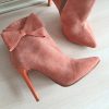 Eden - Botine elegante cu funde, peach, piele naturala