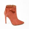 Eden - Botine elegante cu funde, peach, piele naturala