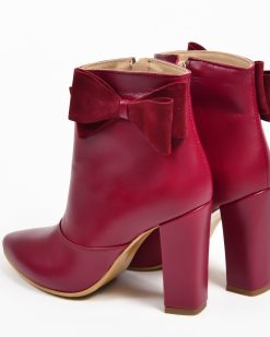 Eden - Botine elegante cu funde, bordeaux, piele naturala