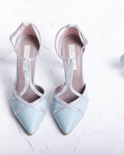 Pantofi mint & silver - Pantofi piele naturala, cu baretute