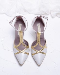 Pantofi ivory & gold - Pantofi mireasa, cu baretute