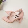 Pantofi mireasa cu perle roz pastel toc mic