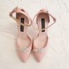 Pantofi mireasa cu perle roz pastel toc mic