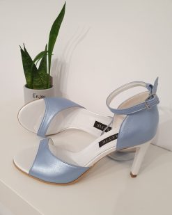 sandale bleu alb mireasa piele naturala