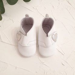 pantofi bebe botez alb argintii piele naturala