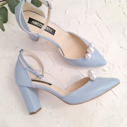 pantofi mireasa bleu cu perle