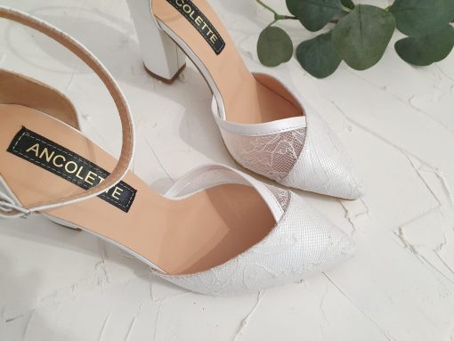 Lolita - pantofi mireasa cu dantela toc gros ancolette