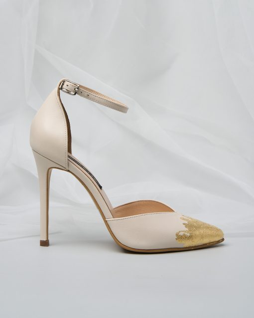 exquisite gold pantofi mireasa cu foita aurie