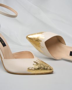 exquisite gold pantofi mireasa cu foita aurie