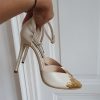 pantofi mireasa crem cu auriu