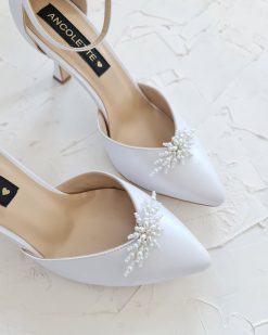 Pantofi mireasa piele naturala cu perle si toc clepsidra